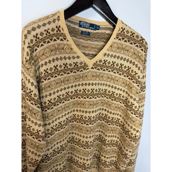 Polo Ralph Lauren Vintage 90’s Men’s Fair Isle Linen Silk Cotton Sweater Sz XL - Picture 2 of 13